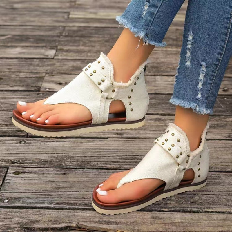 Studded Raw Hem Flat Sandals - ShopEbonyMonique