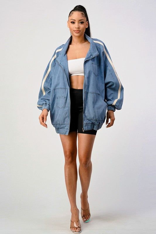 Casual loose fit denim stripe jacket - ShopEbonyMonique