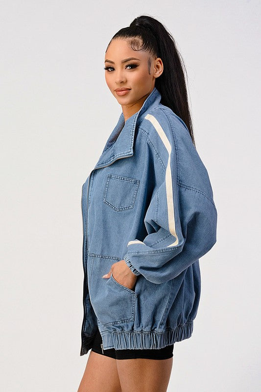 Casual loose fit denim stripe jacket - ShopEbonyMonique