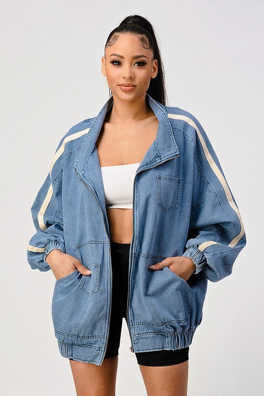 Casual loose fit denim stripe jacket - ShopEbonyMonique