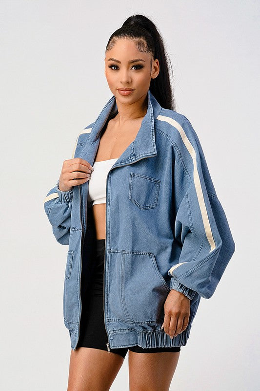 Casual loose fit denim stripe jacket - ShopEbonyMonique