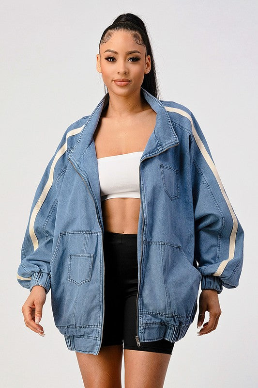 Casual loose fit denim stripe jacket - ShopEbonyMonique