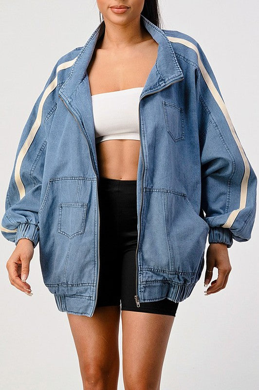 Casual loose fit denim stripe jacket - ShopEbonyMonique