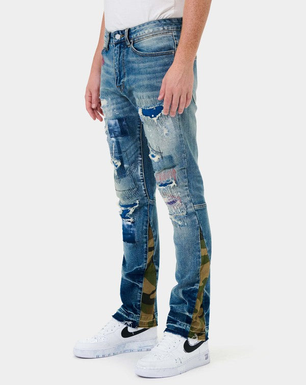 EM Heavy Rip & Repair Slim Straight Denim