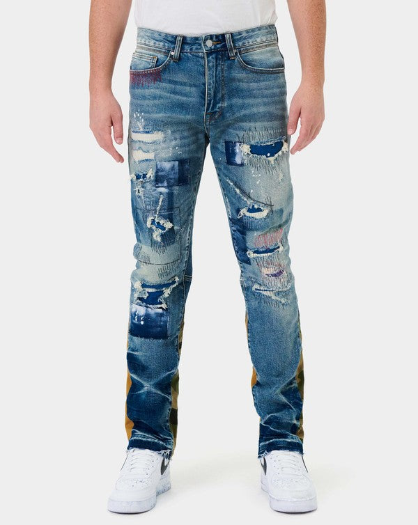 EM Heavy Rip & Repair Slim Straight Denim