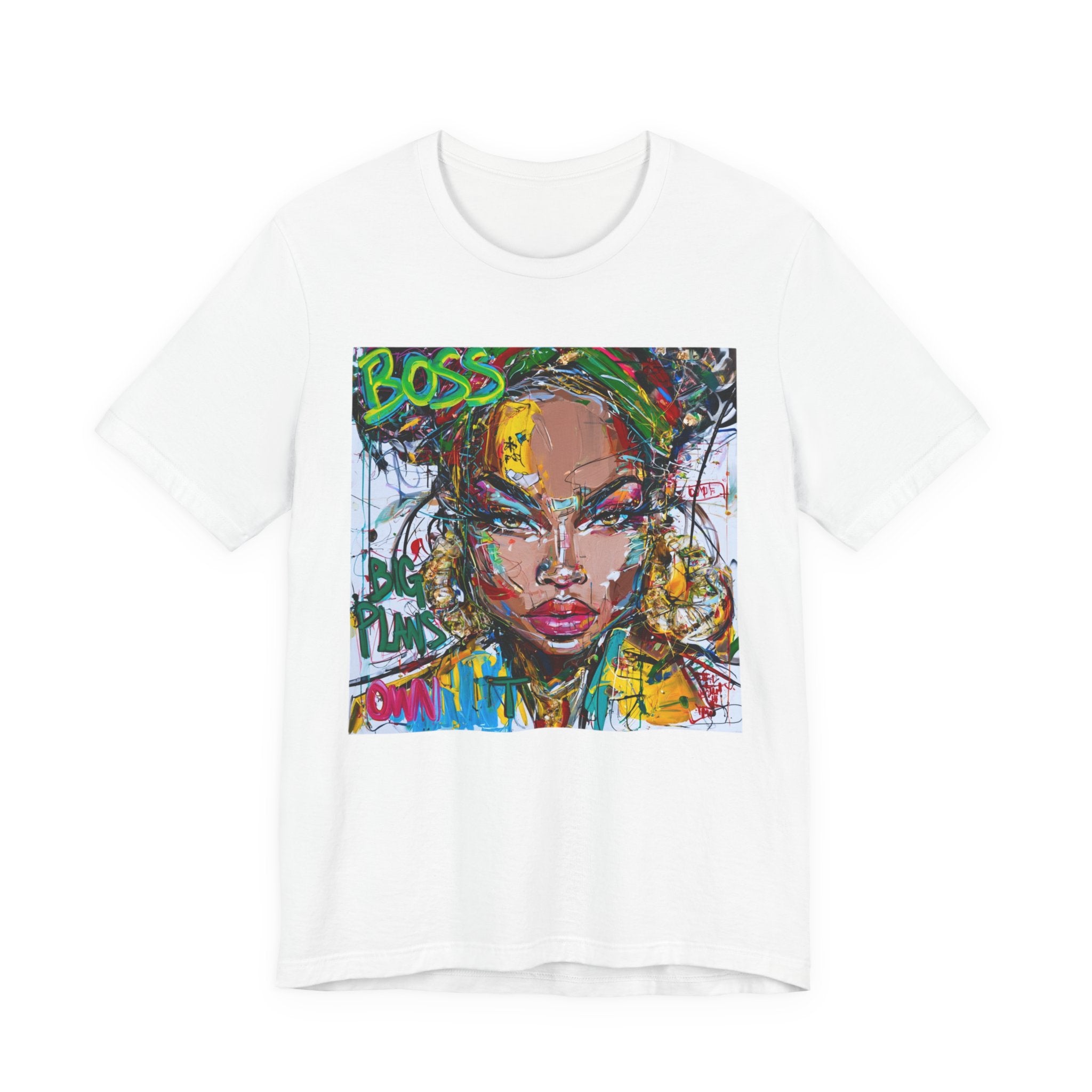 Graffiti Portrait Tee — Colorful 'Boss' Street Art Woman T-Shirt