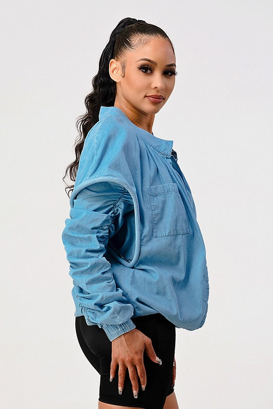 PUFF SHOULDER CASUAL DOUBLE LAYER SLEEVE JACKET - ShopEbonyMonique