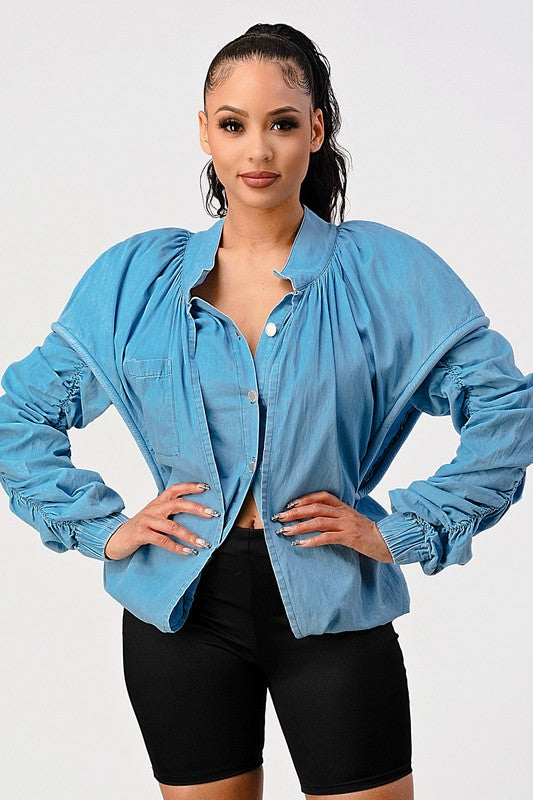 PUFF SHOULDER CASUAL DOUBLE LAYER SLEEVE JACKET - ShopEbonyMonique