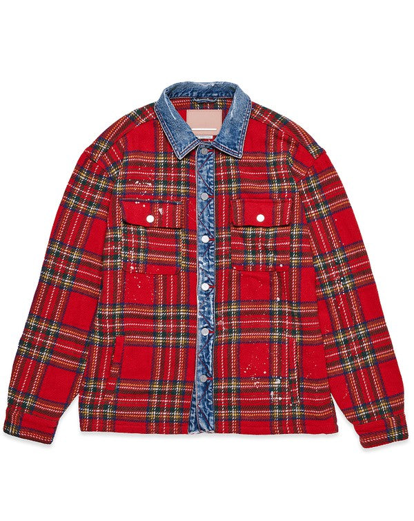 Unisex Flannel Shacket With Denim Contrast - ShopEbonyMonique