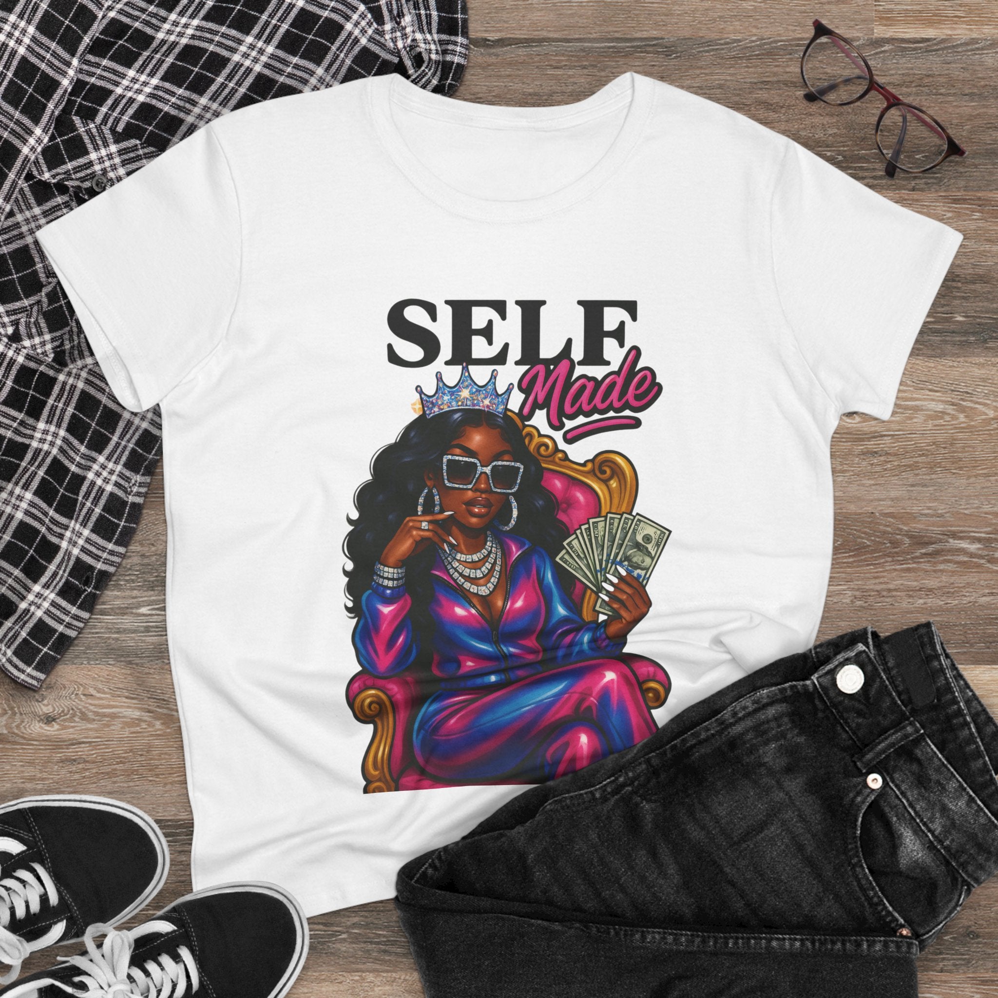 Self Made Women's Midweight Cotton Tee - Empowering Graphic Tee