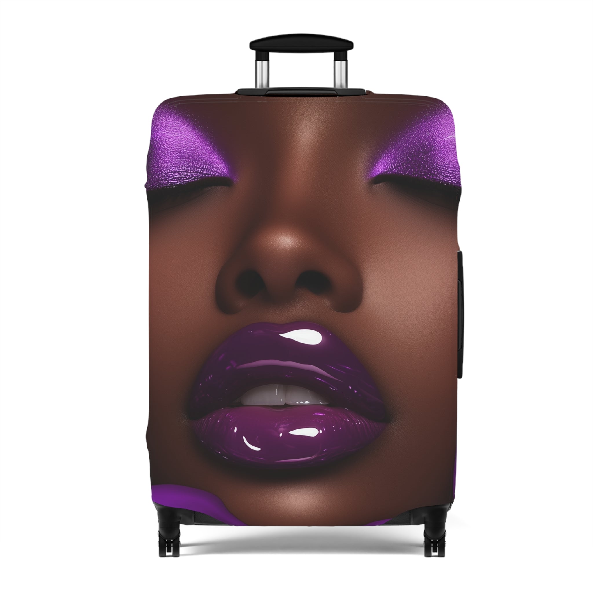 Purple Flower Stylish Luggage Cover - Elegant African American Woman Design for Travel
