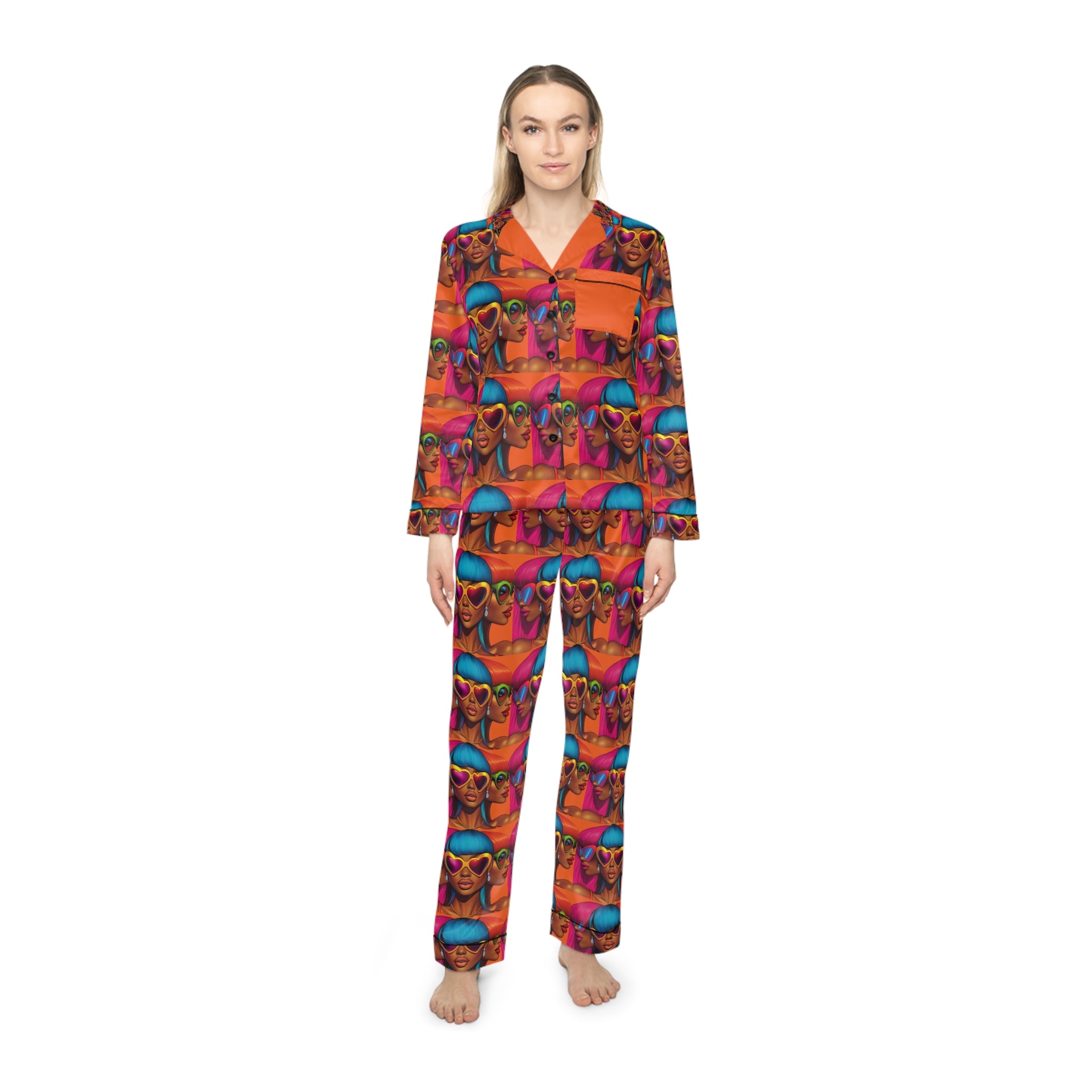 Vibe Vibrant Women's Satin Pajamas - Bold Print for Stylish Relaxation
