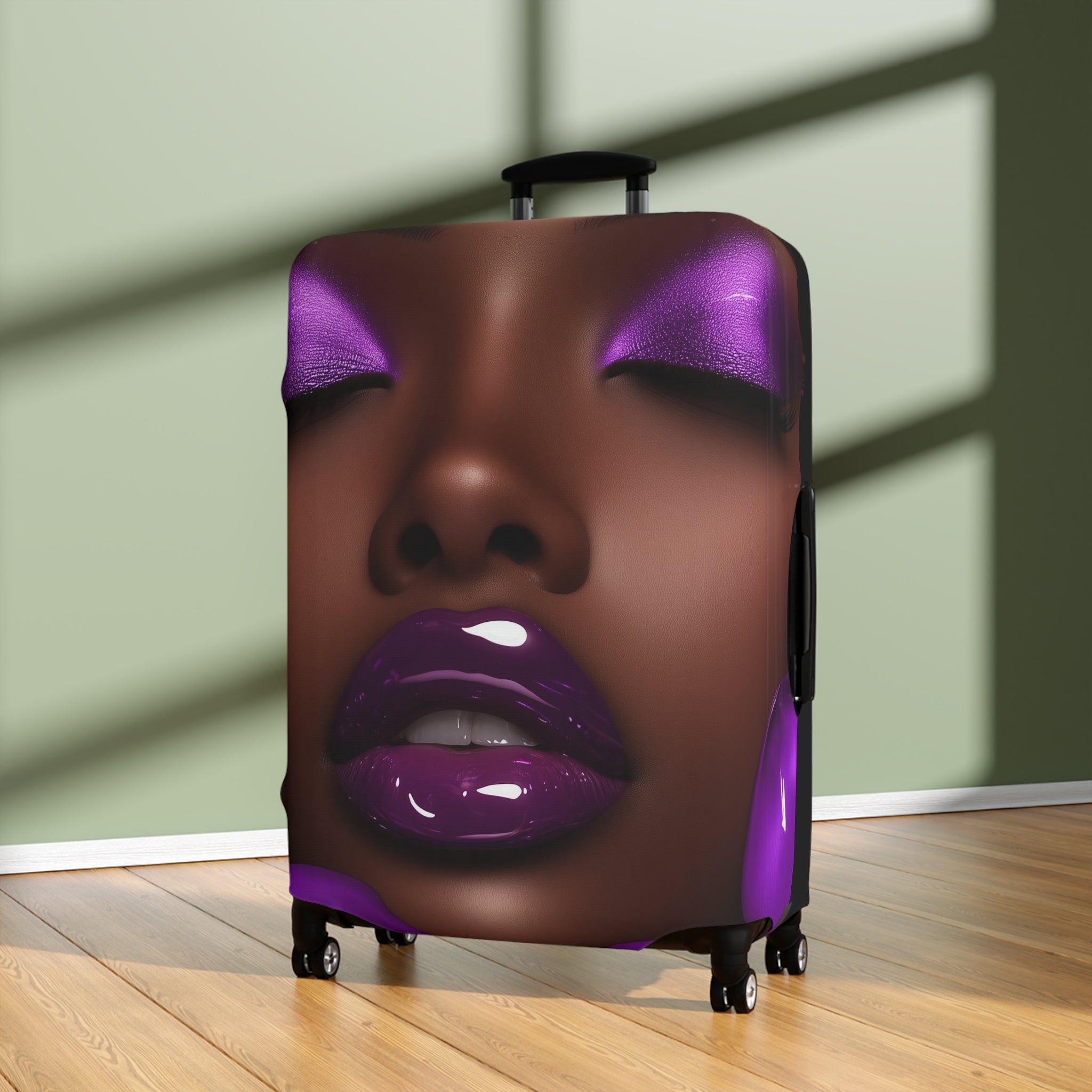 Purple Flower Stylish Luggage Cover - Elegant African American Woman Design for Travel
