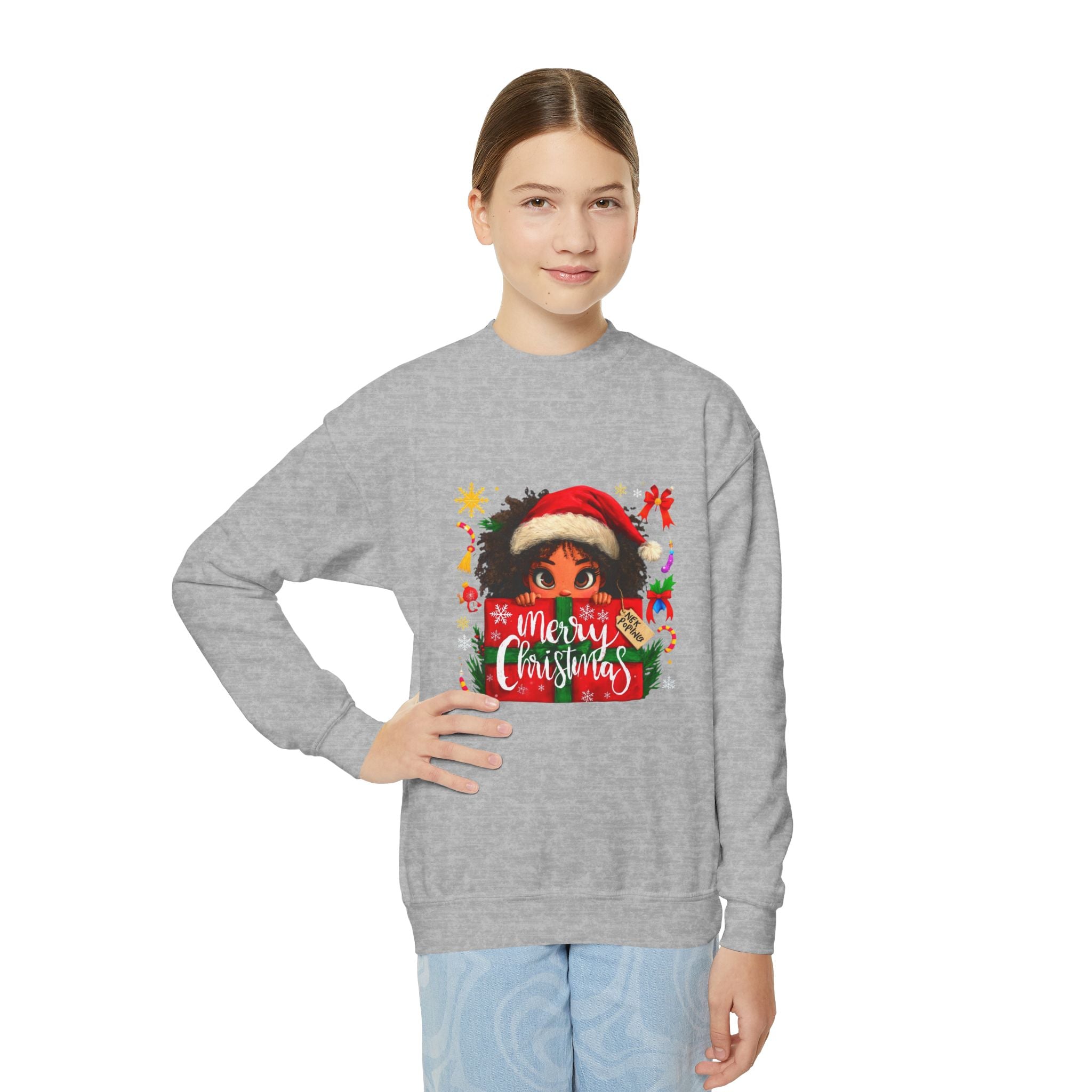 Youth Christmas Sweatshirt - 'Merry Christmas' Cute Elf Design
