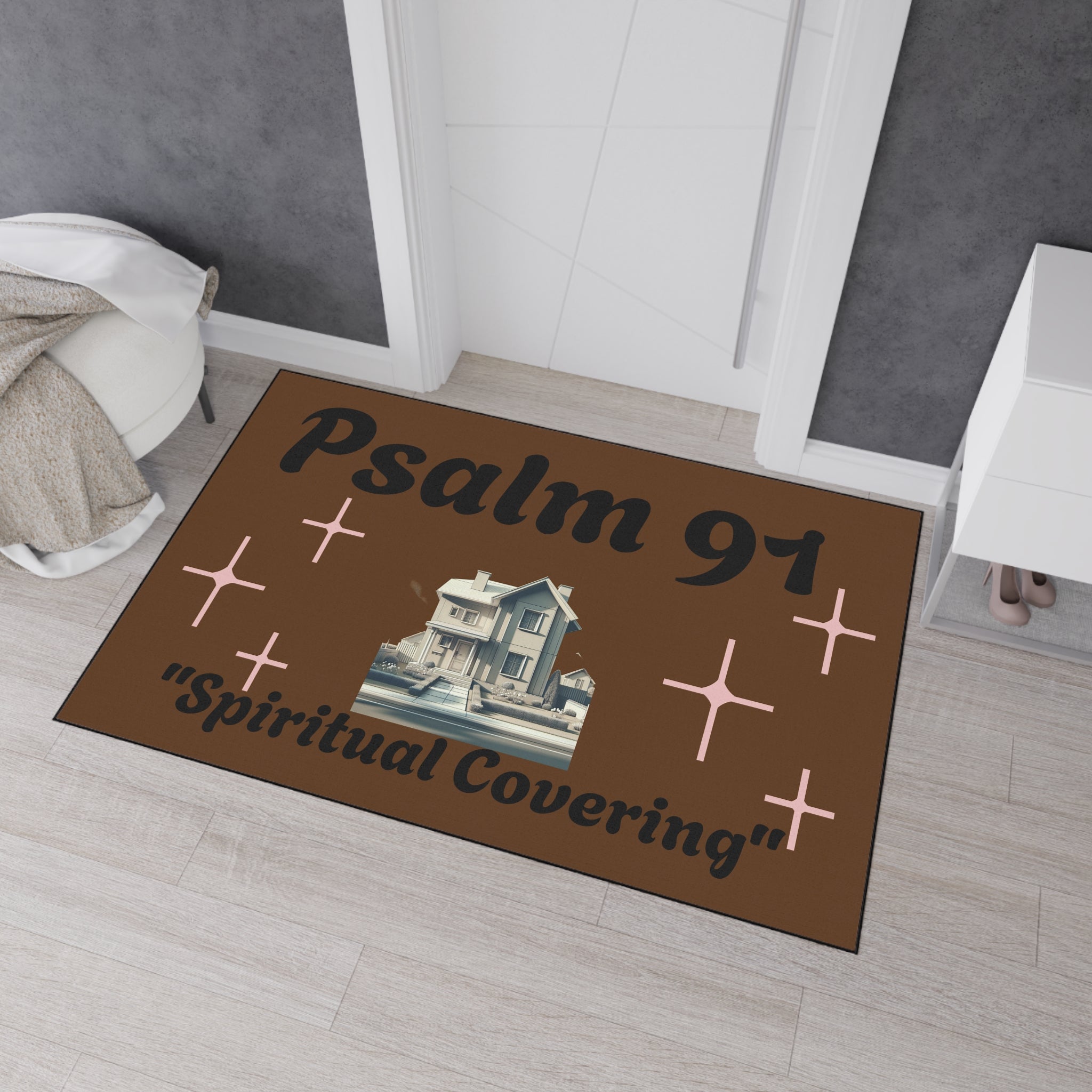 Psalm 91 Scripture Floor Mat, Bible Verse Rug, Religious Heavy Duty Welcome Mat, Christian Home Decor, Indoor Outdoor Mat