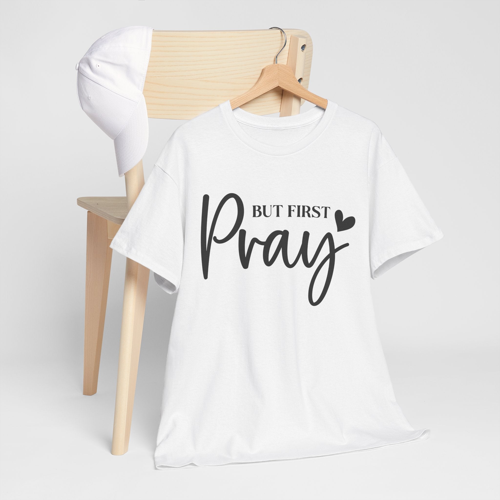 Unisex Heavy Cotton Tee with 'But First Pray' Design, Inspirational Christian Shirt, Faith-Based Gift, Perfect for Prayer Groups, [...]