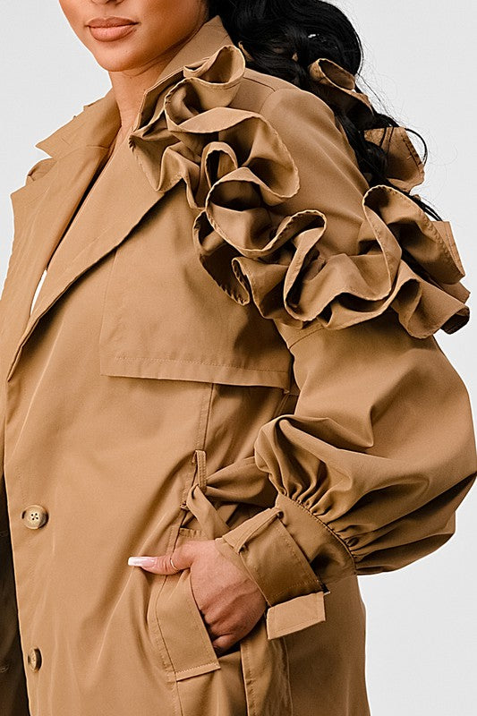 EM FALL TRANSTION FLORAL SLEEVE TRENCH COAT