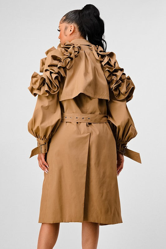 EM FALL TRANSTION FLORAL SLEEVE TRENCH COAT