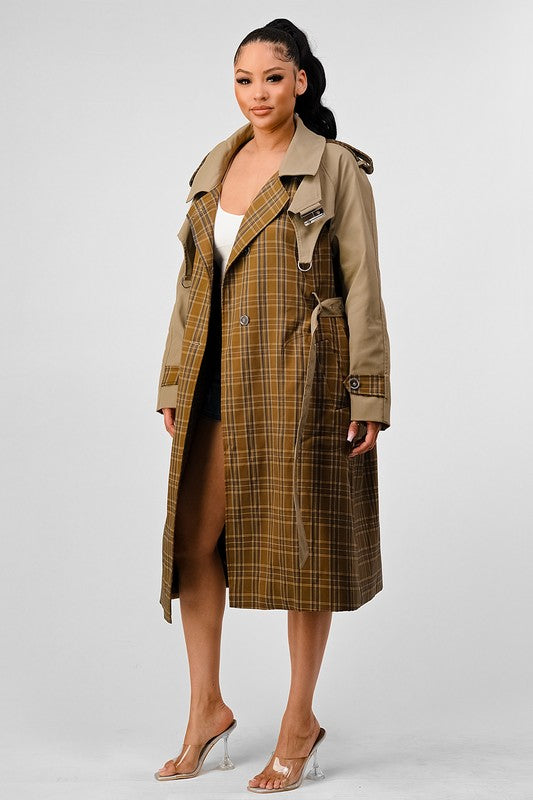 EM PLAID AND KHAKI CONTRAST TRENCH COAT - ShopEbonyMonique