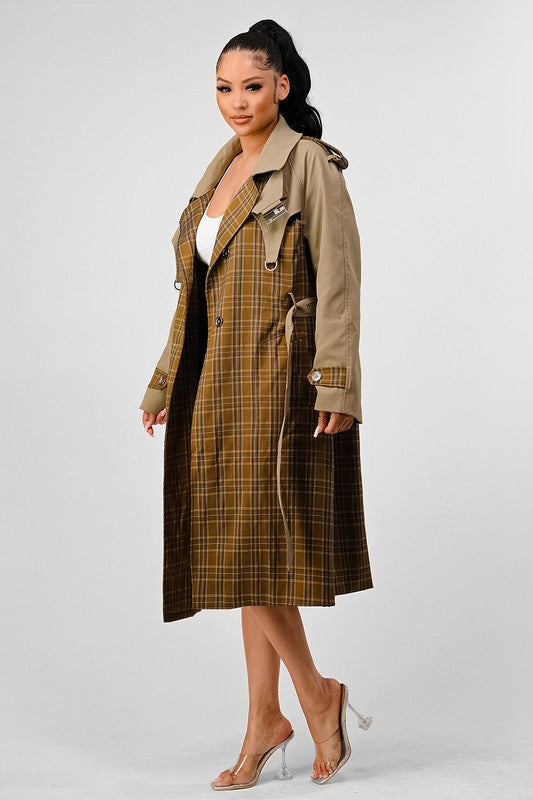 EM PLAID AND KHAKI CONTRAST TRENCH COAT - ShopEbonyMonique