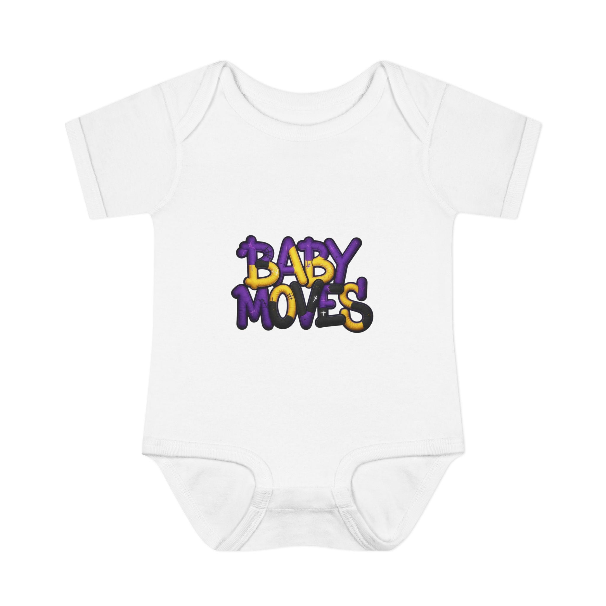 Baby Moves Infant Bodysuit — Cute Purple & Gold Graphic Onesie