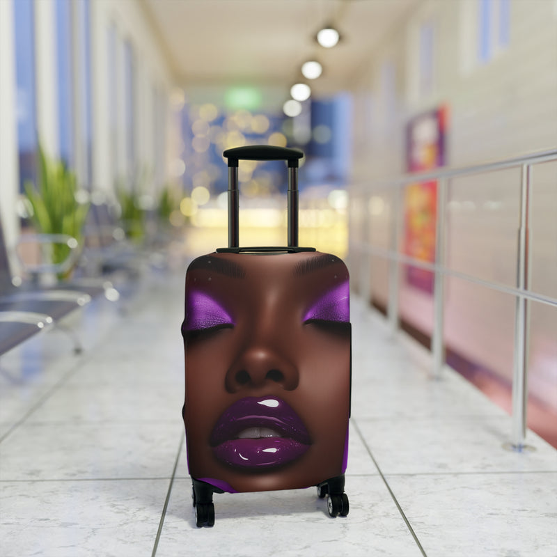 Purple Flower Stylish Luggage Cover - Elegant African American Woman Design for Travel