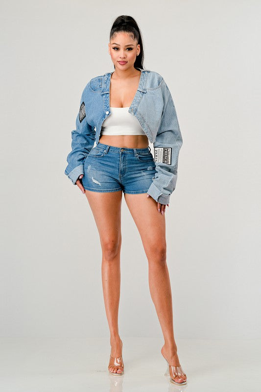 Denim Patched X-Contrast Top - ShopEbonyMonique