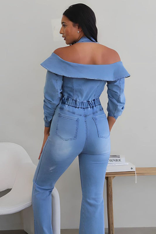 EM LIGHT WASHED OFFSHOULDER DENIM JUMPER - ShopEbonyMonique