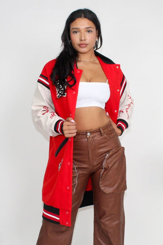 EM Long Fit Letterman Jacket - ShopEbonyMonique