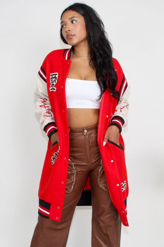 EM Long Fit Letterman Jacket - ShopEbonyMonique