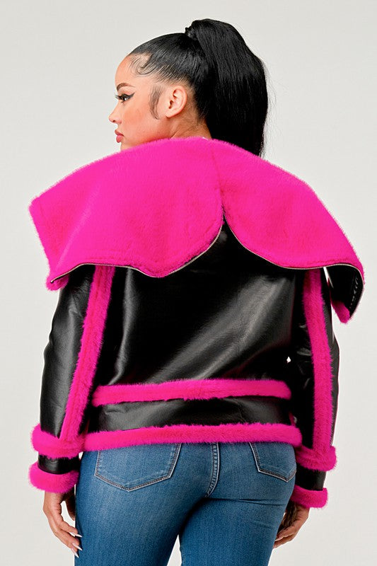 EM statement pink Faux Fur Aviator Jacket - ShopEbonyMonique