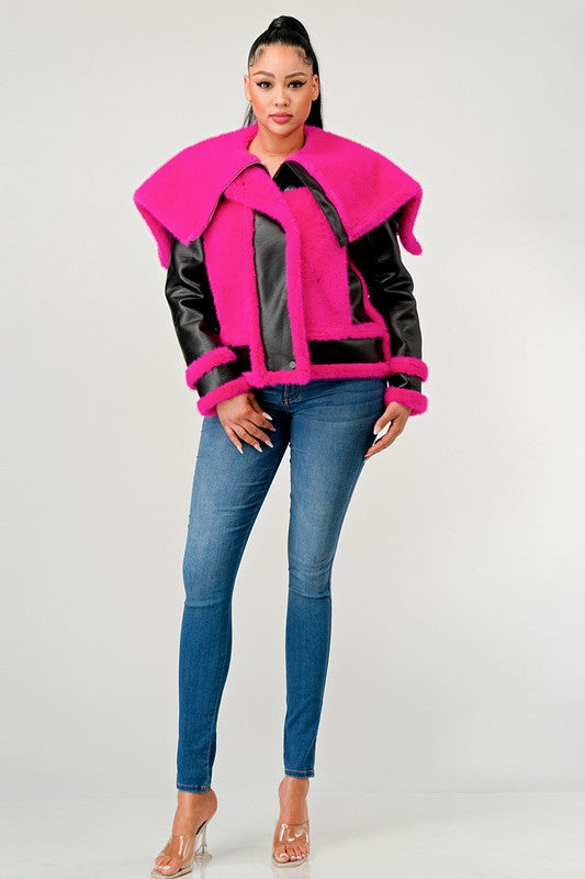 EM statement pink Faux Fur Aviator Jacket - ShopEbonyMonique