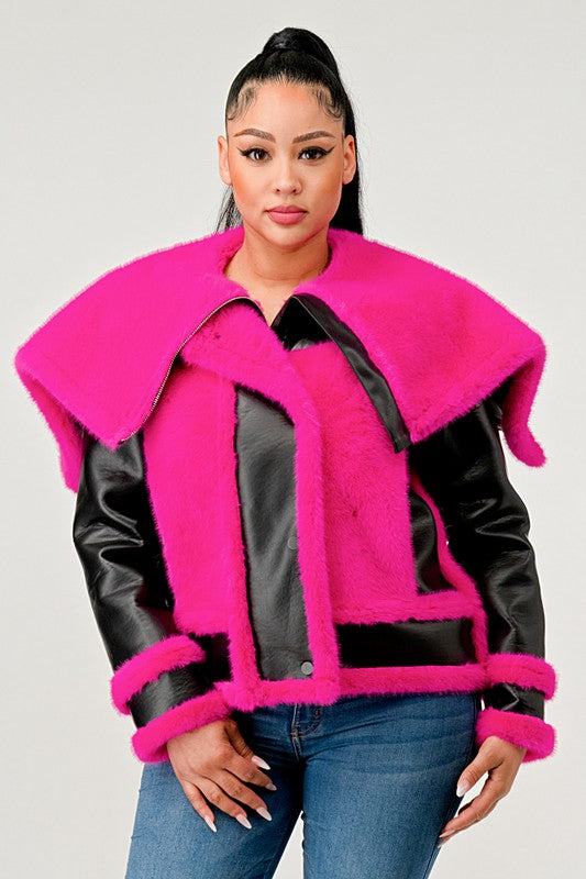 EM statement pink Faux Fur Aviator Jacket - ShopEbonyMonique