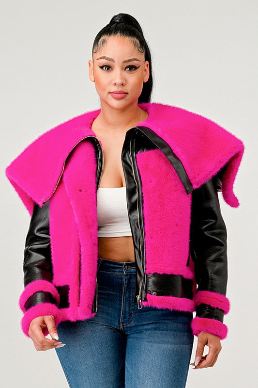 EM statement pink Faux Fur Aviator Jacket - ShopEbonyMonique