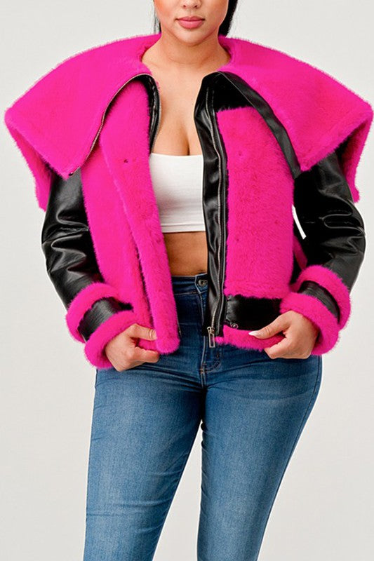 EM statement pink Faux Fur Aviator Jacket - ShopEbonyMonique