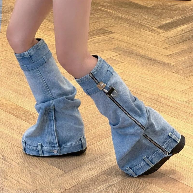 2023  zipper jeans  platform  boots - ShopEbonyMonique