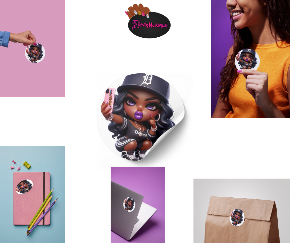 Trendy Die-Cut Stickers - Bold Detroit Selfie Design