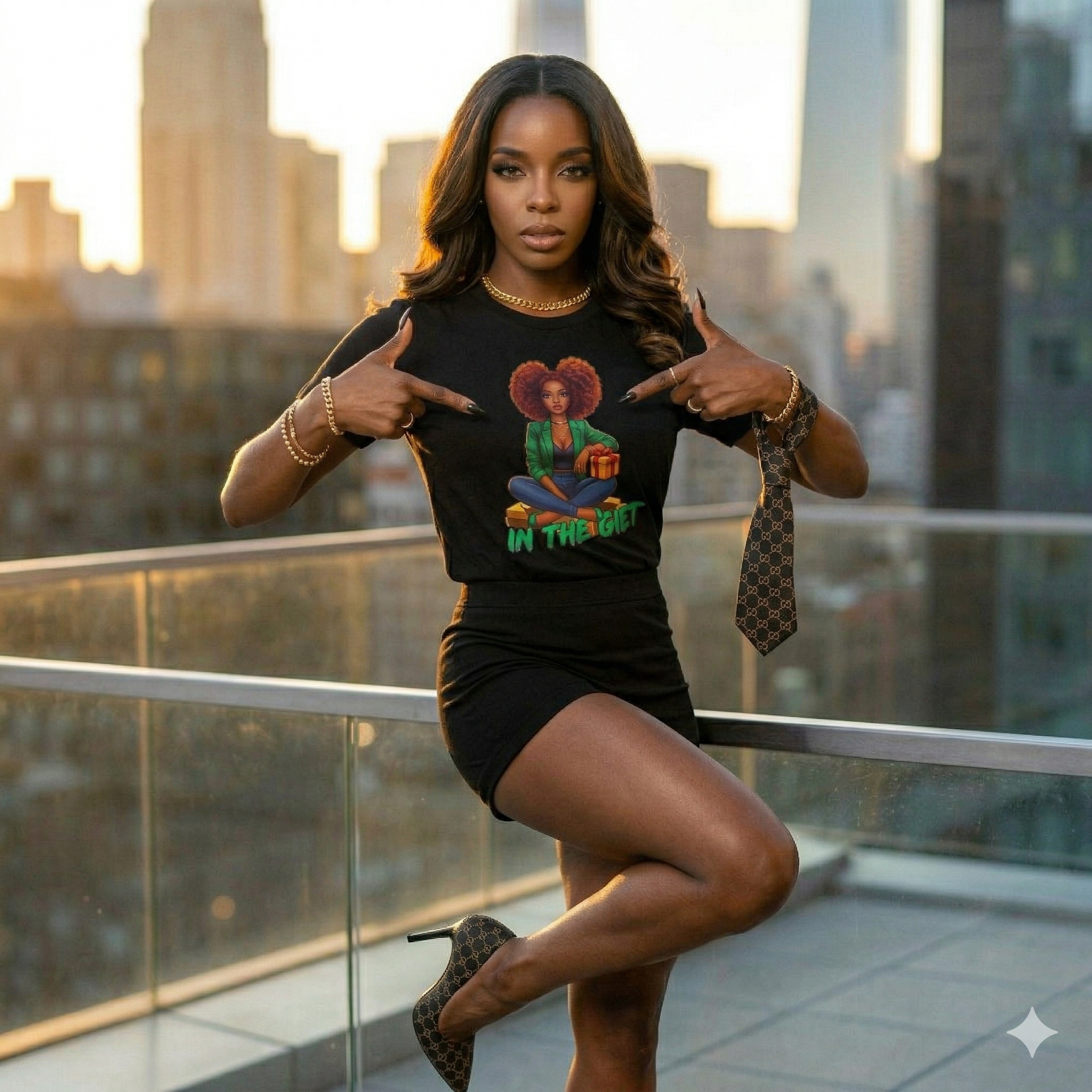T‑Shirt — 'In The Gift' Afro Woman Graphic Tee, Holiday Present Vibe