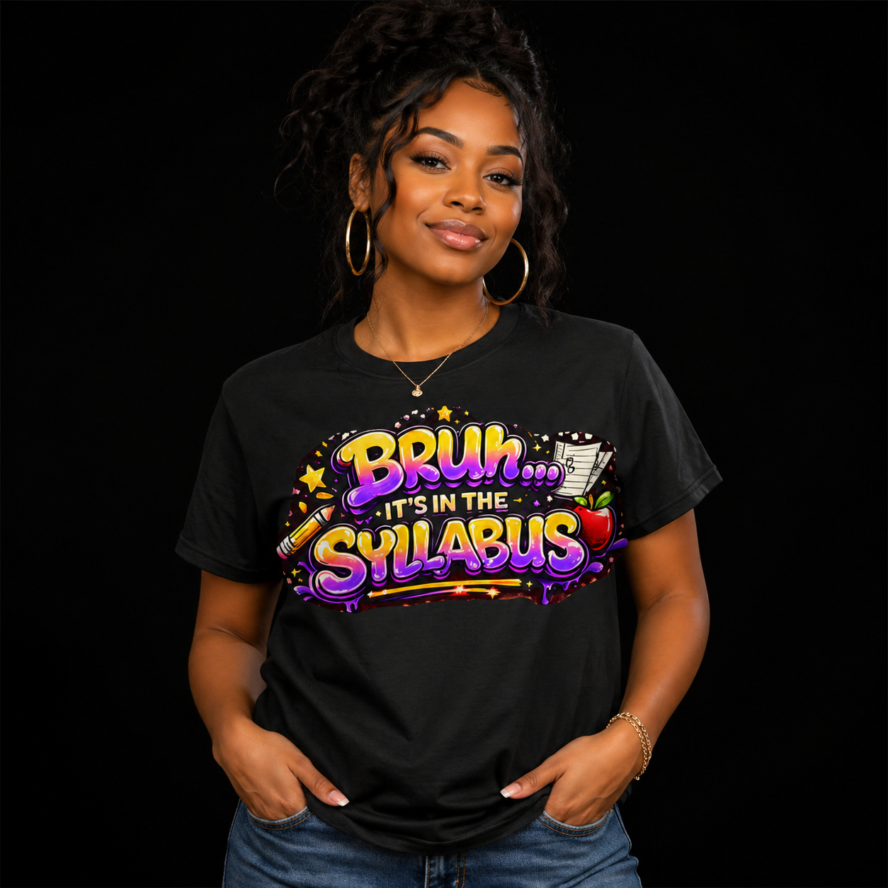 Tee - "Bruh It's In The Syllabus" Colorful Teacher / Student Graphic Tee