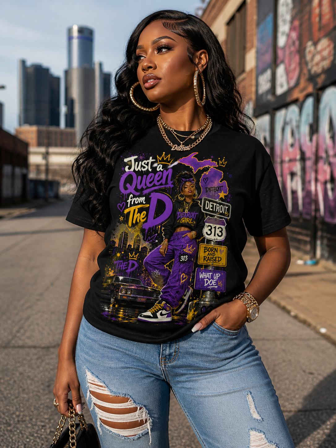 Queen of The D Detroit Tee — "Just a Queen from The D" Women's Black Shirt