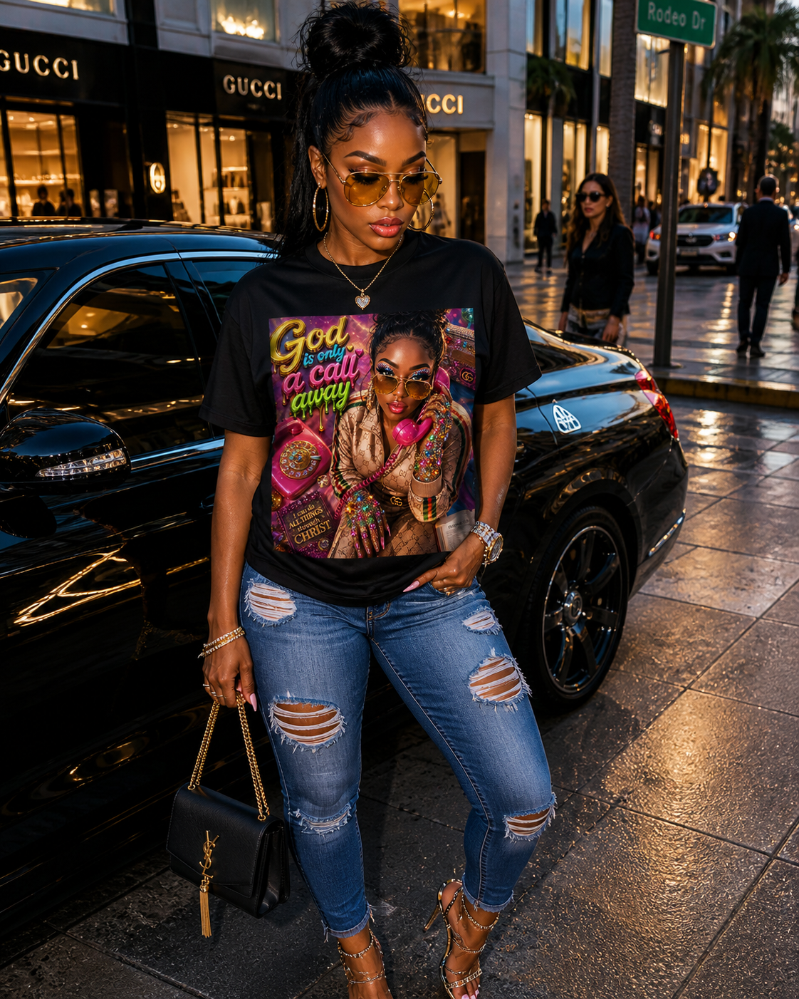 T-Shirt — "God Is Only a Call Away" Colorful Retro Gospel Tee