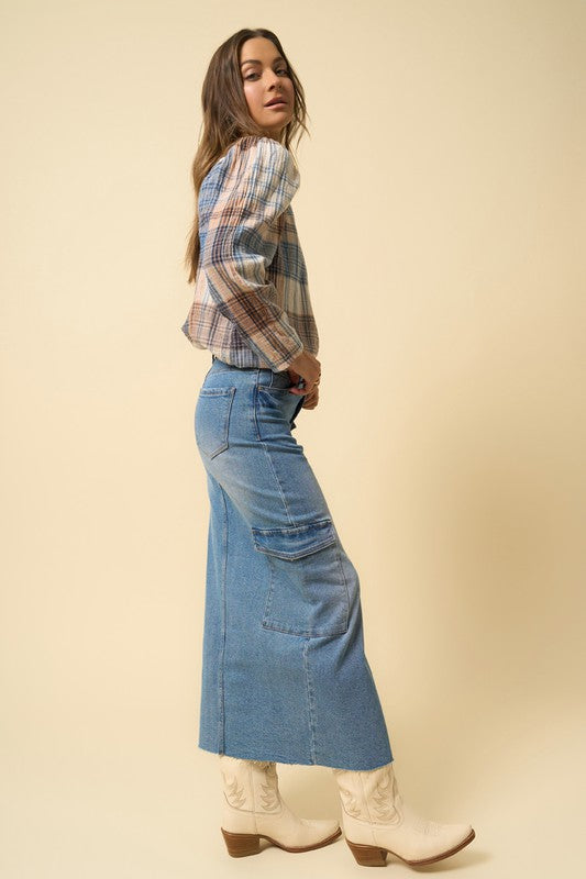Blue Jean maxi cargo skirt