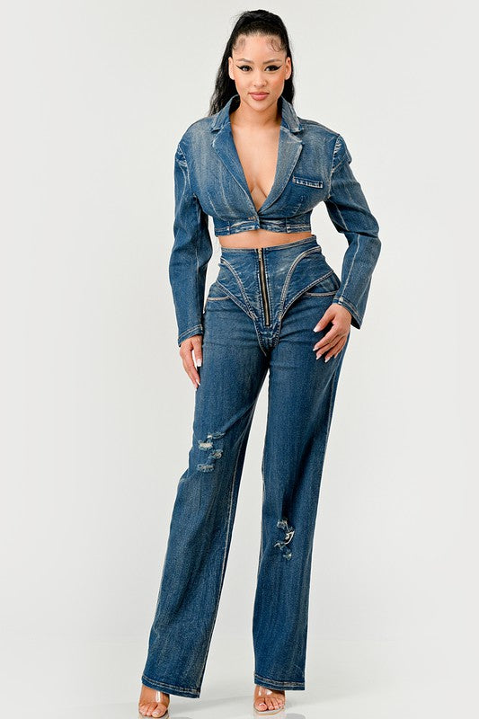 Cool Chick Denim Pant Set - ShopEbonyMonique