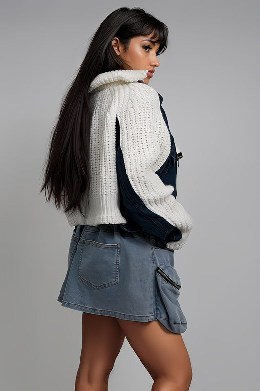 Denim and Knit Multi Fabric Jacket - ShopEbonyMonique