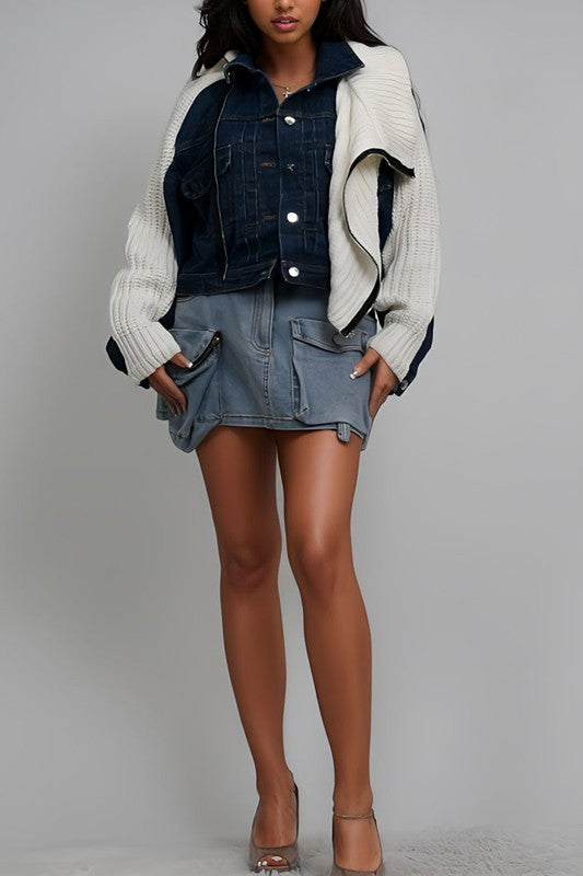 Denim and Knit Multi Fabric Jacket - ShopEbonyMonique