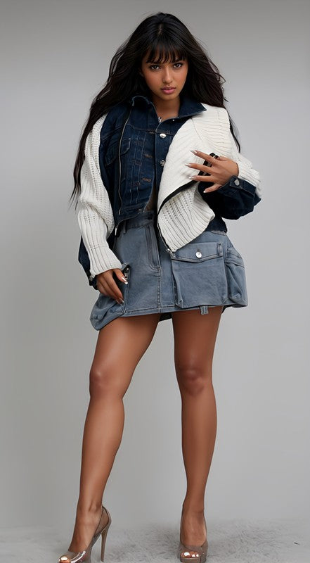 Denim and Knit Multi Fabric Jacket - ShopEbonyMonique