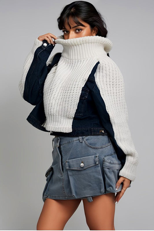 Denim and Knit Multi Fabric Jacket - ShopEbonyMonique