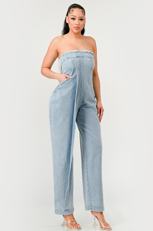 Casual Strapless Denim Jumpsuit - ShopEbonyMonique