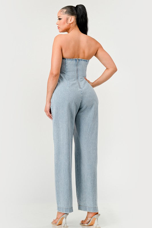 Casual Strapless Denim Jumpsuit - ShopEbonyMonique