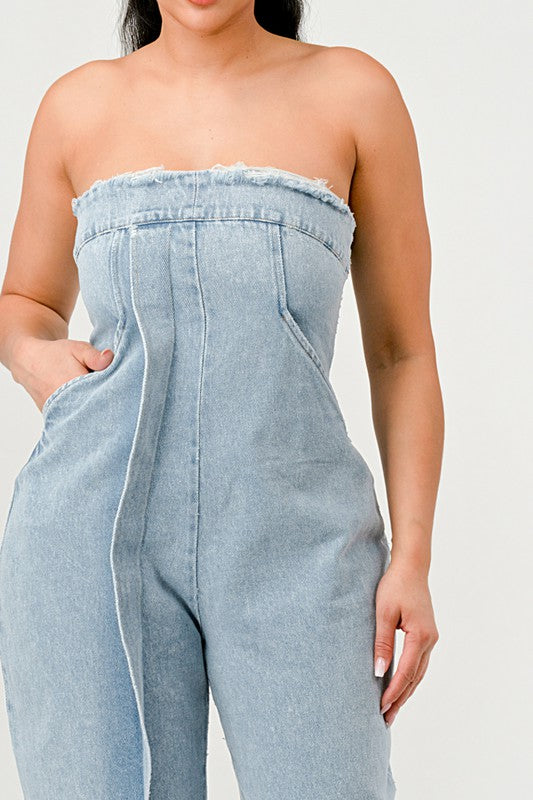 Casual Strapless Denim Jumpsuit - ShopEbonyMonique